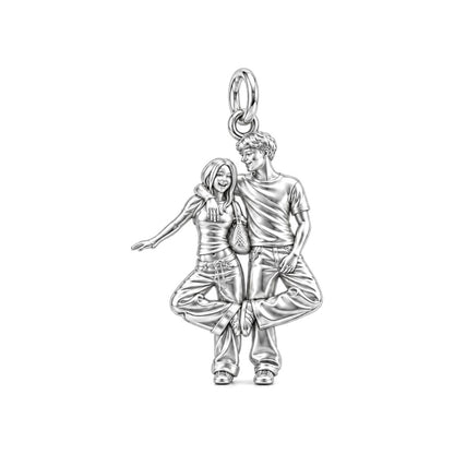 Opposite-Sex Best Friends Silhouette Charm Bracelet – Personalized Bestie Gift – silver charm, front view
