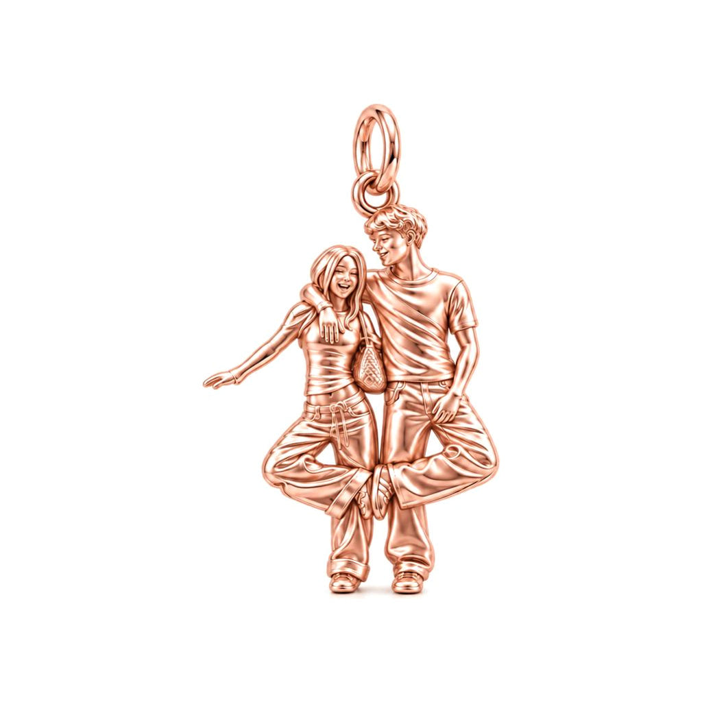 Opposite-Sex Best Friends Silhouette Charm Bracelet – Personalized Bestie Gift – rose gold charm, front view