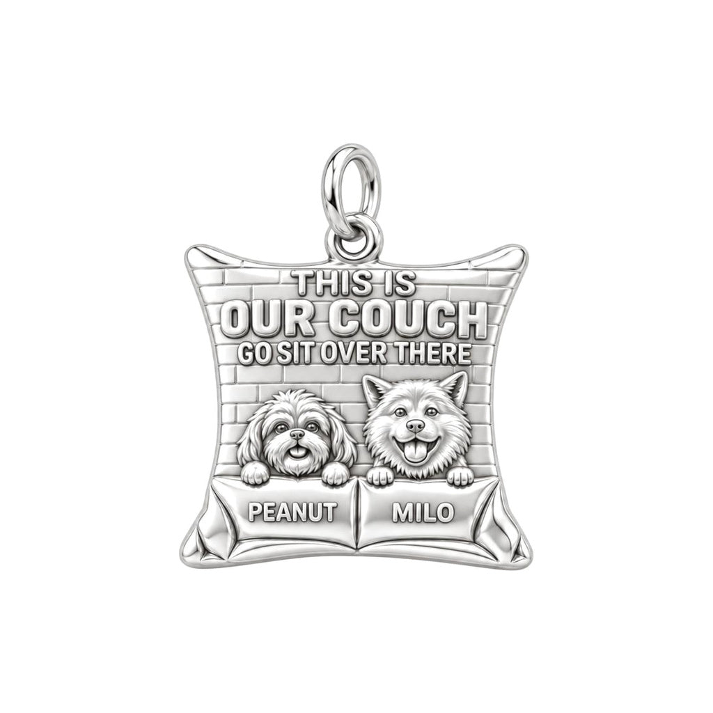 Our Couch Dog Life Charm Bracelet – Personalized Dog Mom Gift – silver plated 3 cm charm, front view