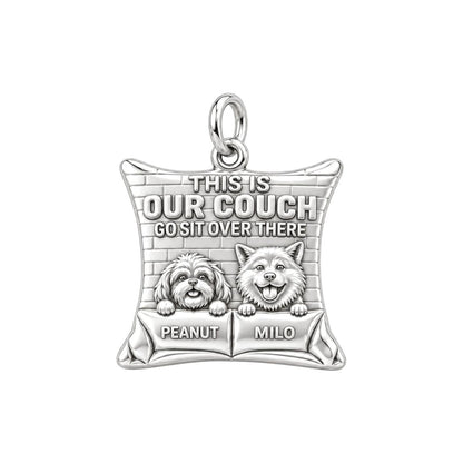 Our Couch Dog Life Charm Bracelet – Personalized Dog Mom Gift – silver plated 3 cm charm, front view