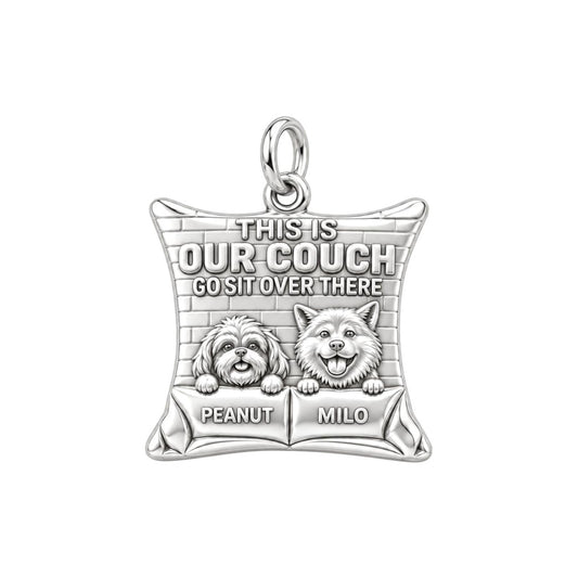 Our Couch Dog Life Charm Bracelet – Personalized Dog Mom Gift – silver plated 3 cm charm, front view