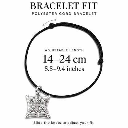 Our Couch Dog Life Charm Bracelet – Personalized Dog Mom Gift – adjustable black cord bracelet, 14–24 cm