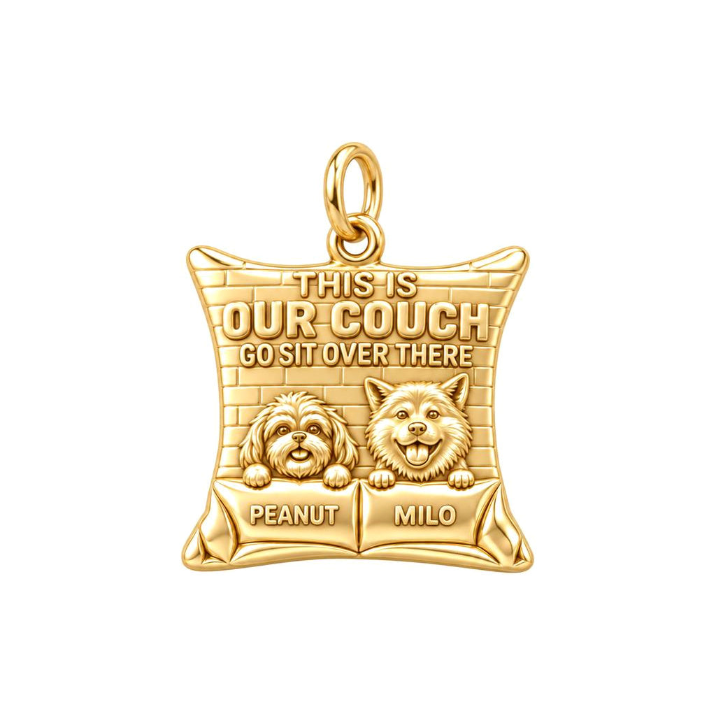 Our Couch Dog Life Charm Bracelet – Personalized Dog Mom Gift – 18K gold plated 3 cm charm, front view