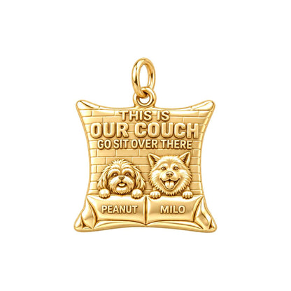 Our Couch Dog Life Charm Bracelet – Personalized Dog Mom Gift – 18K gold plated 3 cm charm, front view