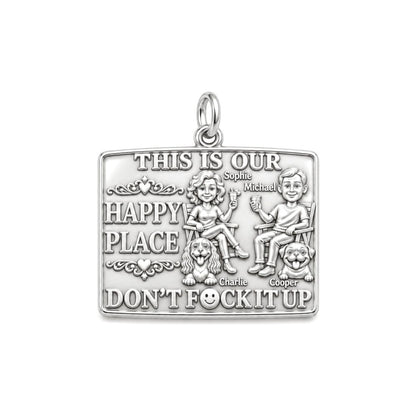 Our Happy Place Charm Bracelet – Personalized Couple Gift – silver plated 3 cm charm, front view