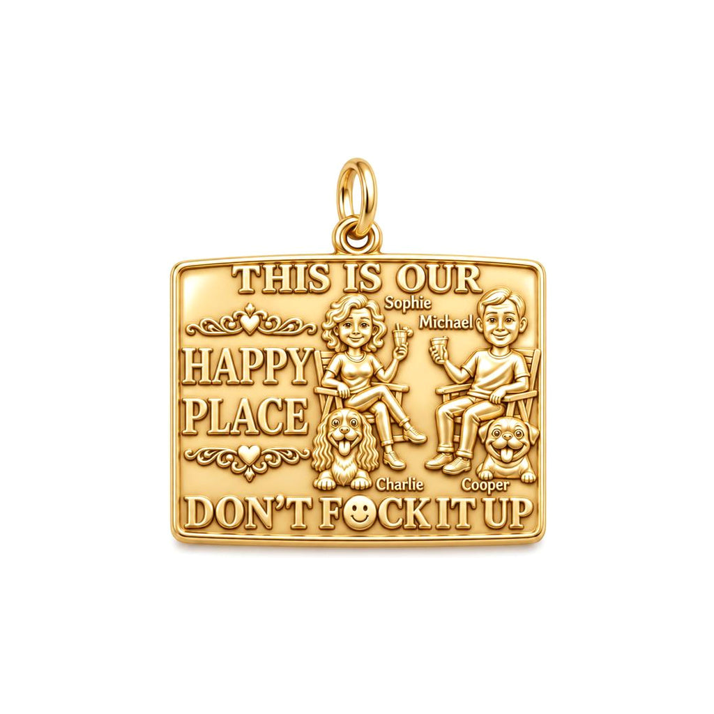 Our Happy Place Charm Bracelet – Personalized Couple Gift – 18K gold plated 3 cm charm, front view