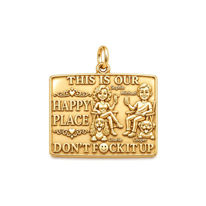 Our Happy Place Charm Bracelet – Personalized Couple Gift – 18K gold plated 3 cm charm, front view