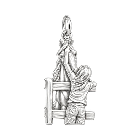 Over the Fence Bond Charm Bracelet – Personalized Horse Lover Gift – silver charm, front view