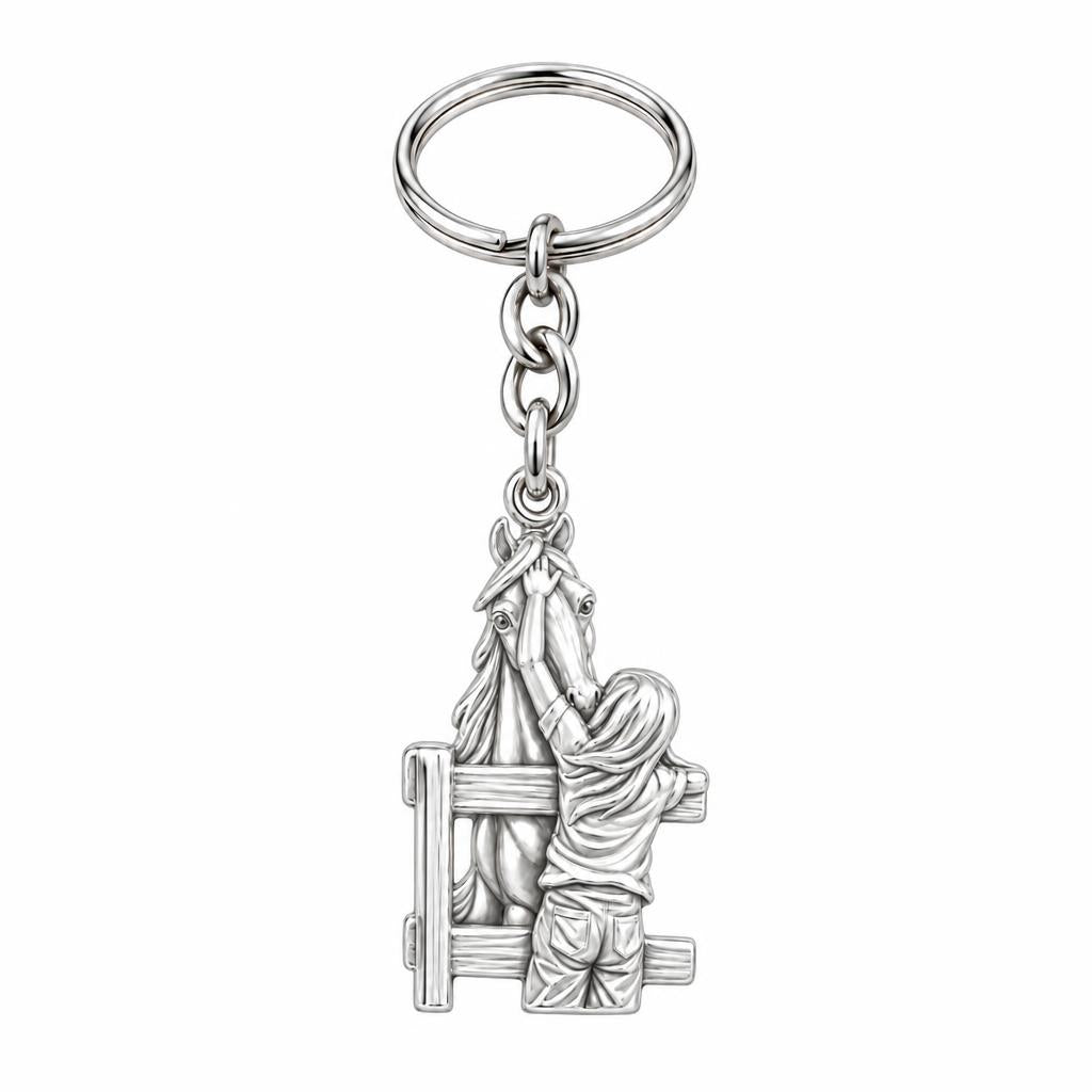 Over the Fence Bond Charm Keychain – silver, front view