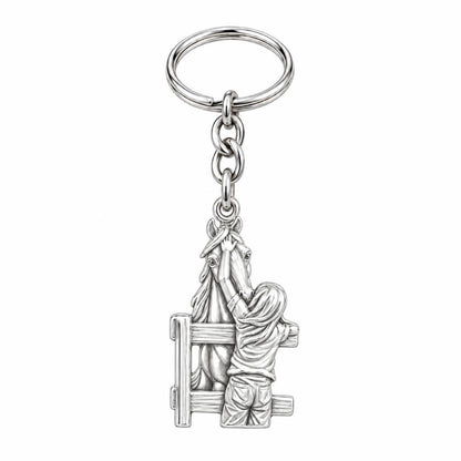 Over the Fence Bond Charm Keychain – silver, front view