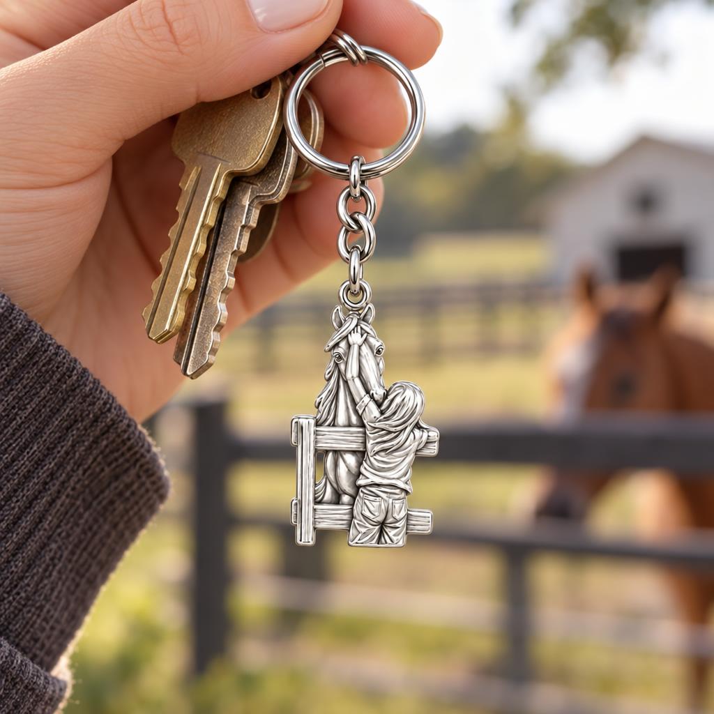 Over the Fence Bond Charm Keychain – worn / in use