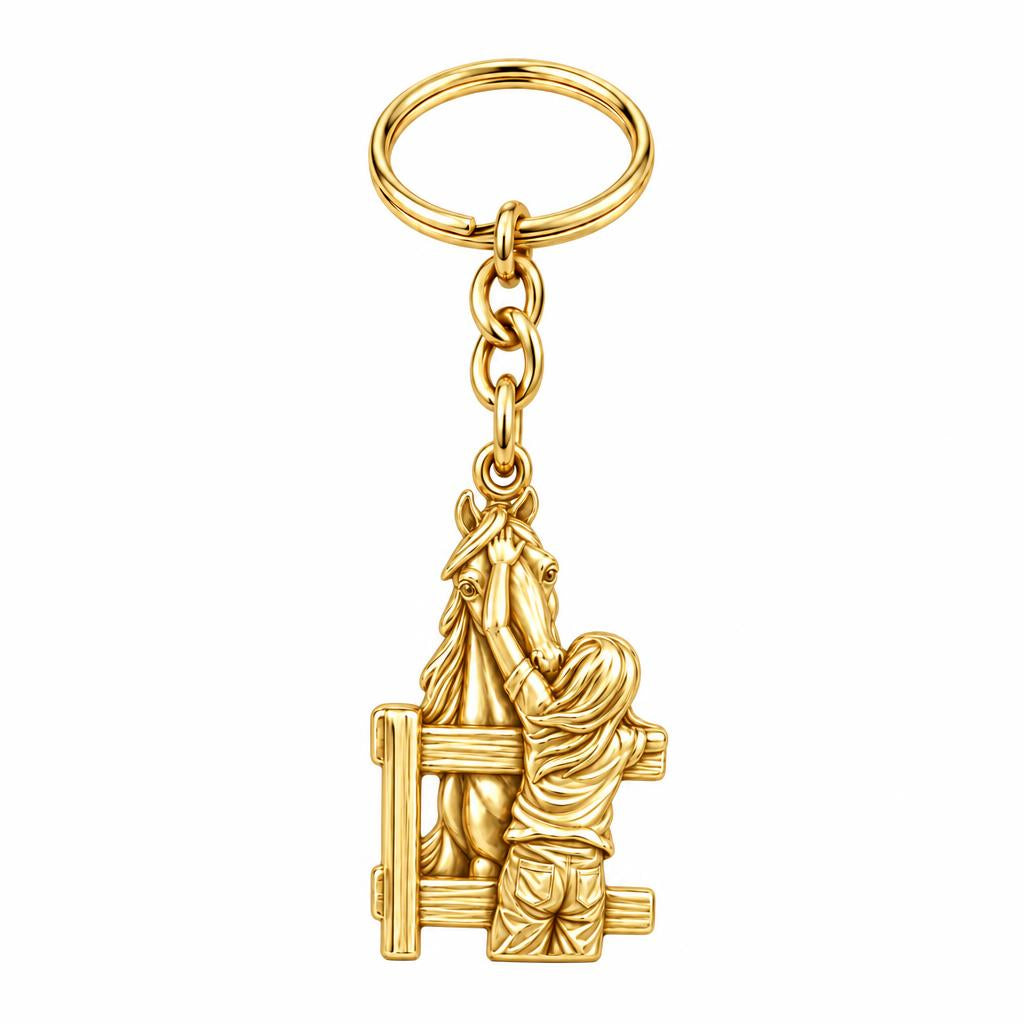 Over the Fence Bond Charm Keychain – 18K gold, front view