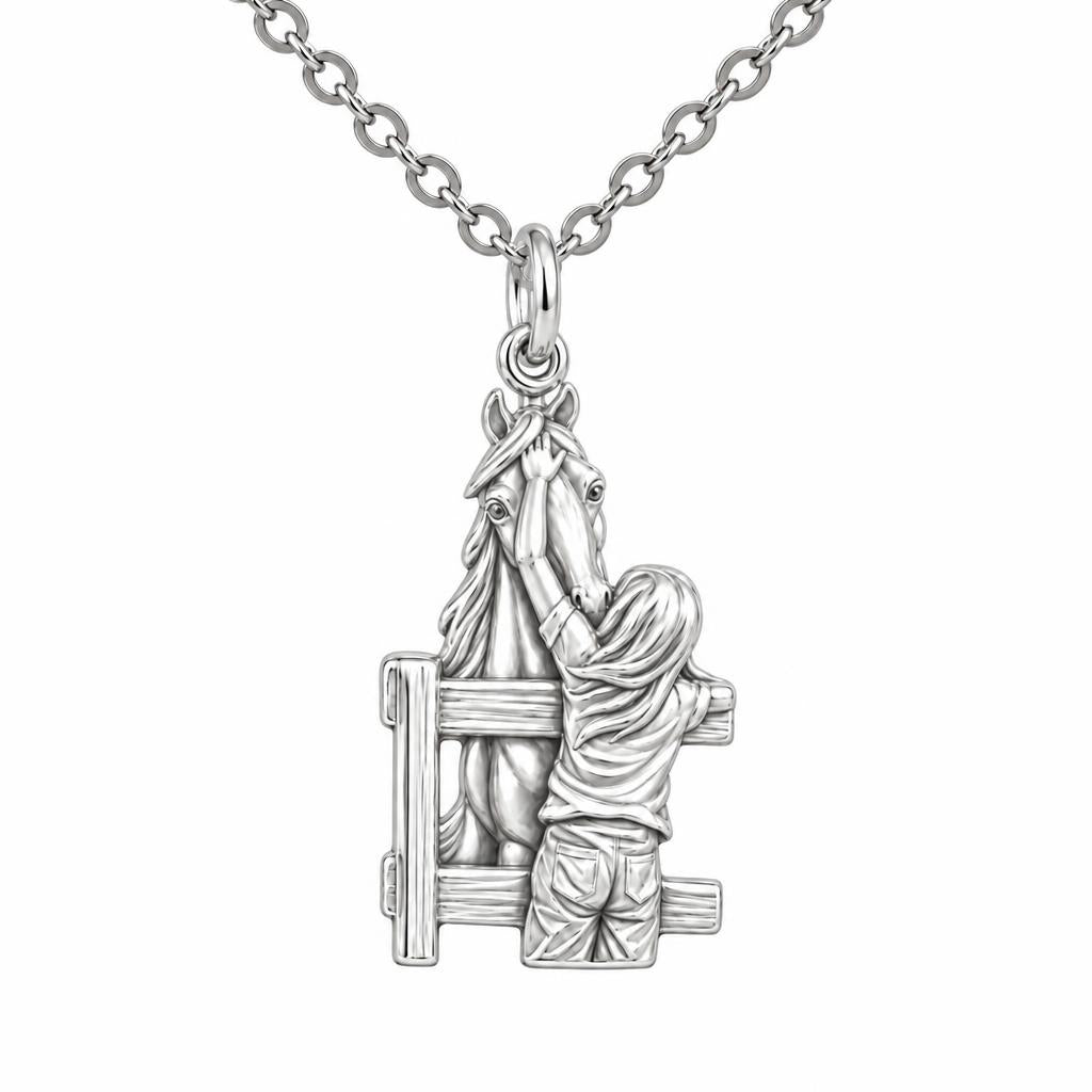 Over the Fence Bond Charm Necklace Set – silver, front view