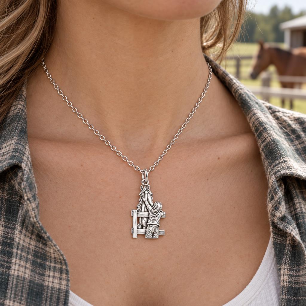 Over the Fence Bond Charm Necklace Set – worn / in use