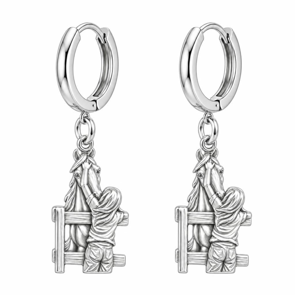 Over the Fence Bond Huggie Charm Earrings – silver, front view
