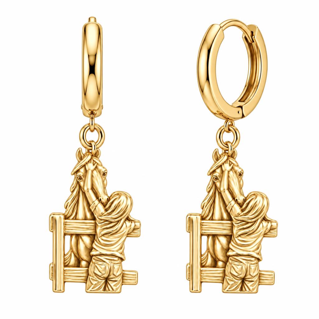 Over the Fence Bond Huggie Charm Earrings – 18K gold, front view