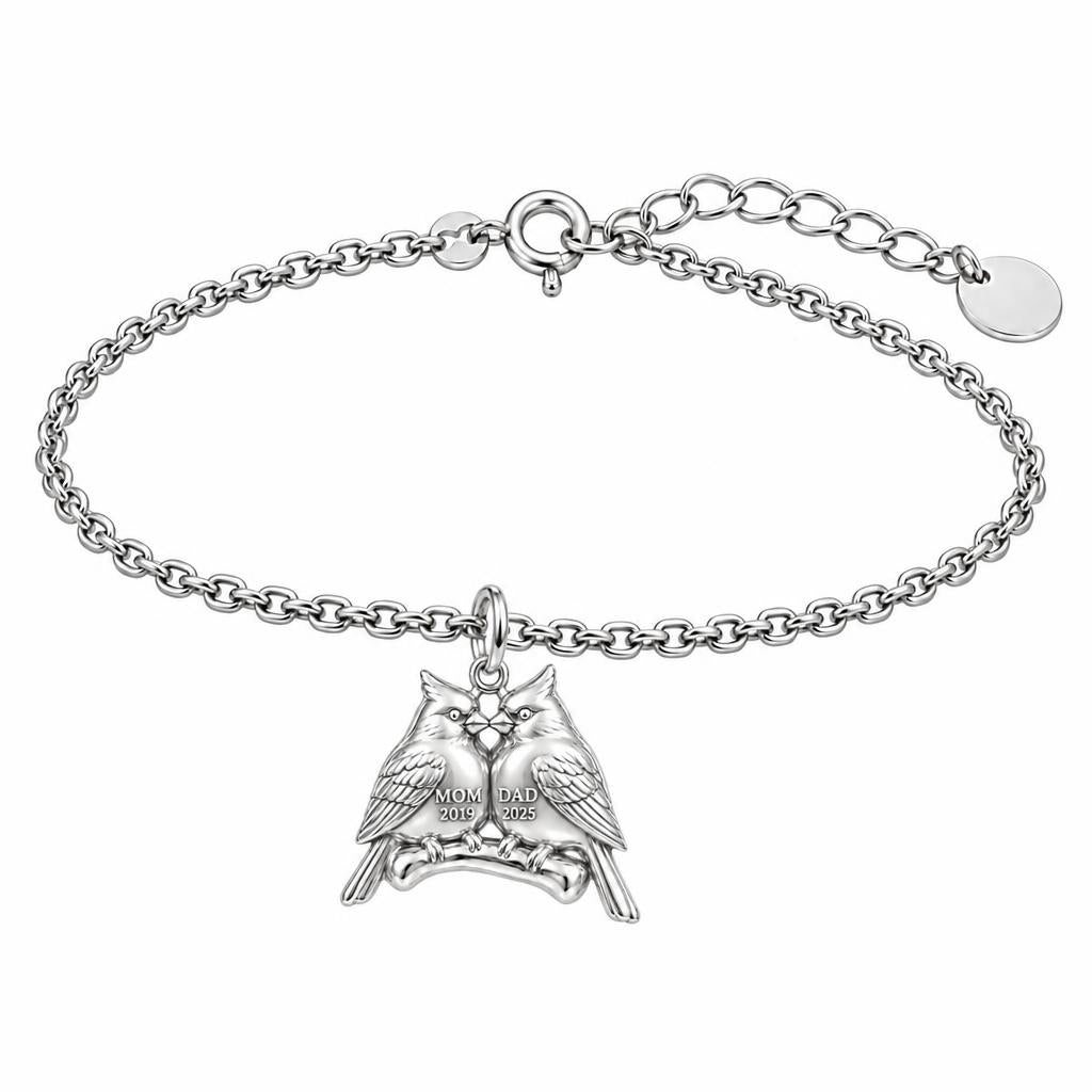 Pair of Cardinals on a Branch Charm Bracelet Set – silver, front view