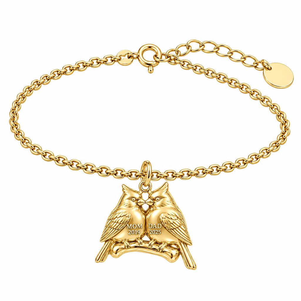 Pair of Cardinals on a Branch Charm Bracelet Set – 18K gold, front view
