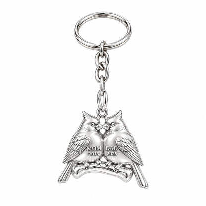 Pair of Cardinals on a Branch Charm Keychain – silver, front view