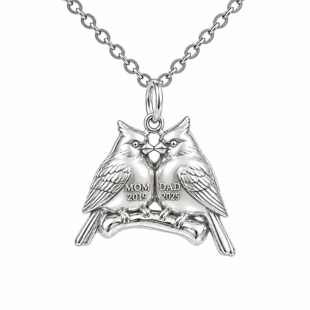 Pair of Cardinals on a Branch Charm Necklace Set – silver, front view