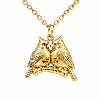 Pair of Cardinals on a Branch Charm Necklace Set – 18K gold, front view