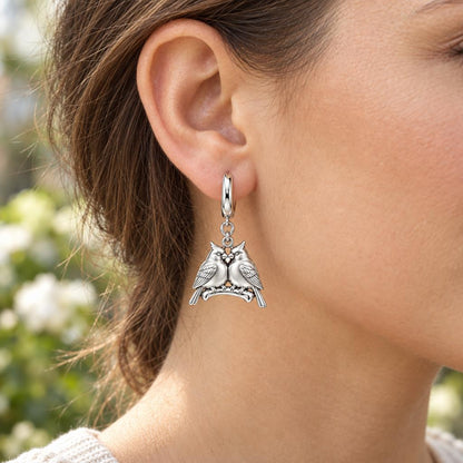 Pair of Cardinals on a Branch Huggie Charm Earrings – worn / in use
