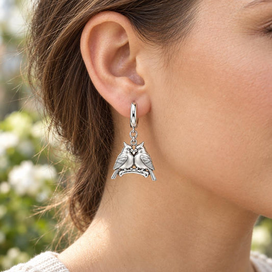Pair of Cardinals on a Branch Huggie Charm Earrings – worn / in use
