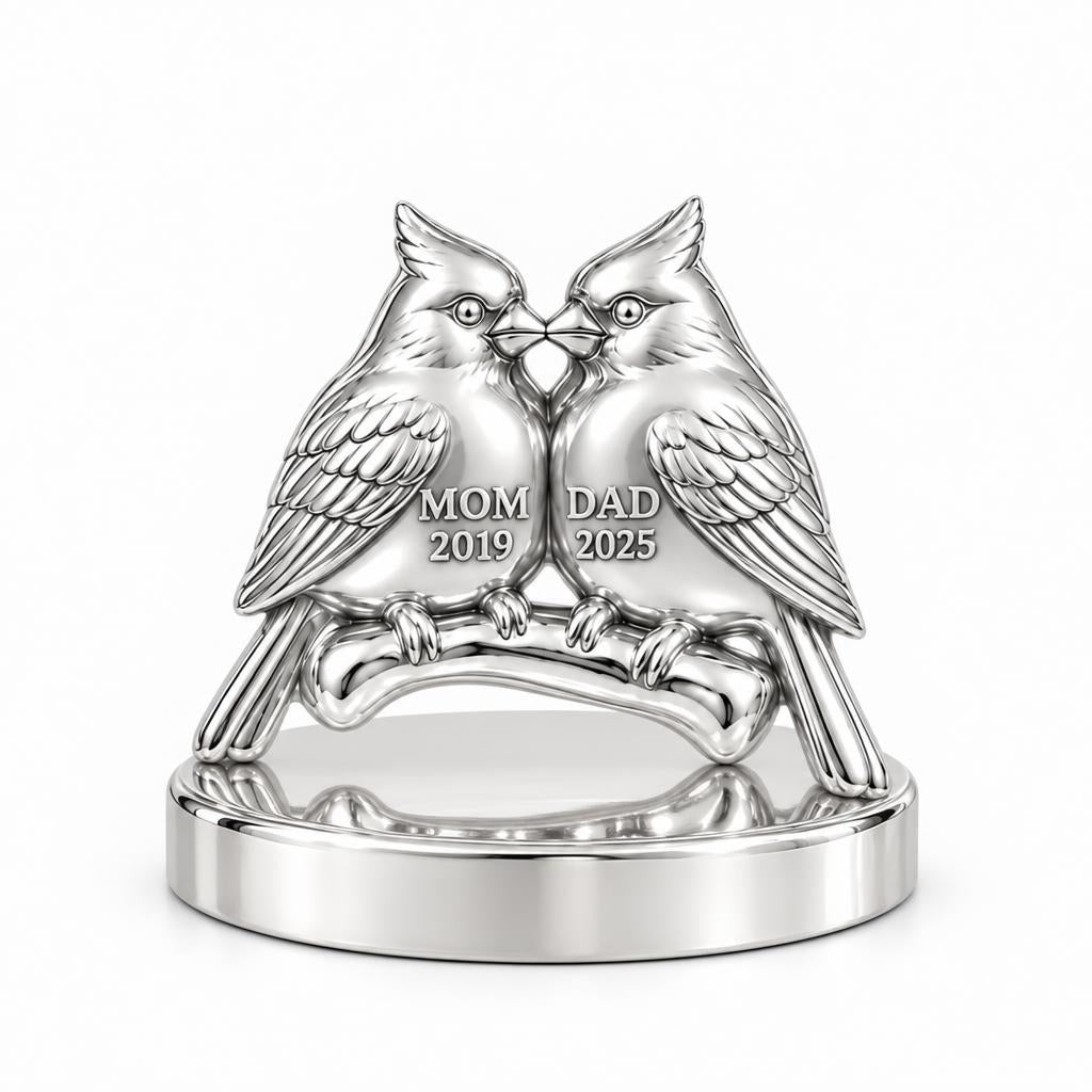 Pair of Cardinals on a Branch Keepsake Plaque – silver, front view