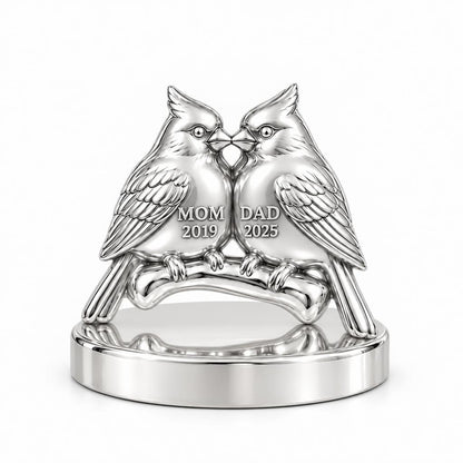 Pair of Cardinals on a Branch Keepsake Plaque – silver, front view