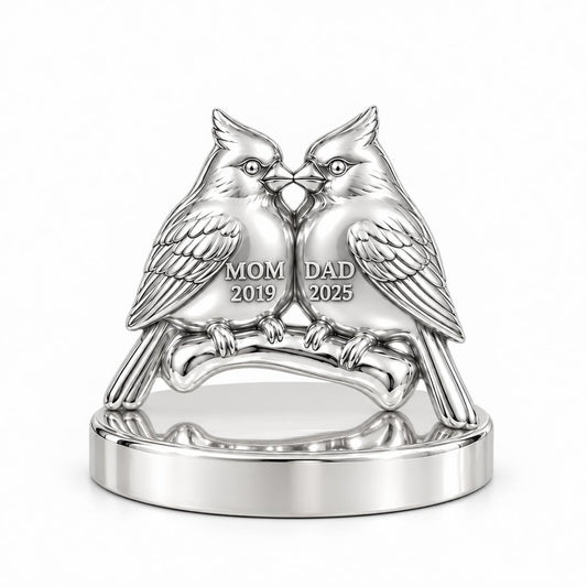 Pair of Cardinals on a Branch Keepsake Plaque – silver, front view