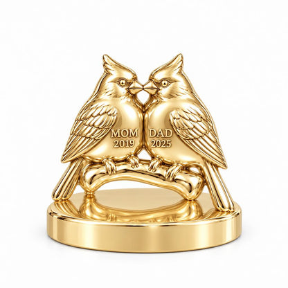 Pair of Cardinals on a Branch Keepsake Plaque – 18K gold, front view