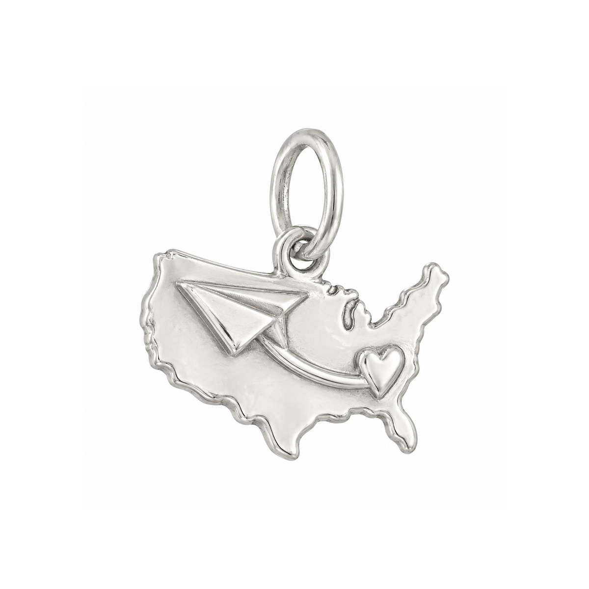 Paper Airplane Across a Map Charm — Silver — 50-works-silver-20260916-128