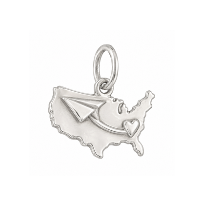 Paper Airplane Across a Map Charm — Silver — 50-works-silver-20260916-128