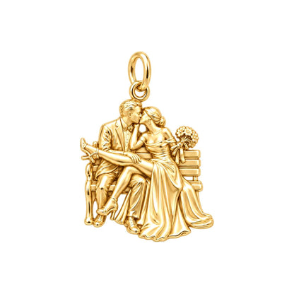 Park Bench Wedding Kiss Charm Bracelet – Personalized Couple Gift – 18K gold charm, front view