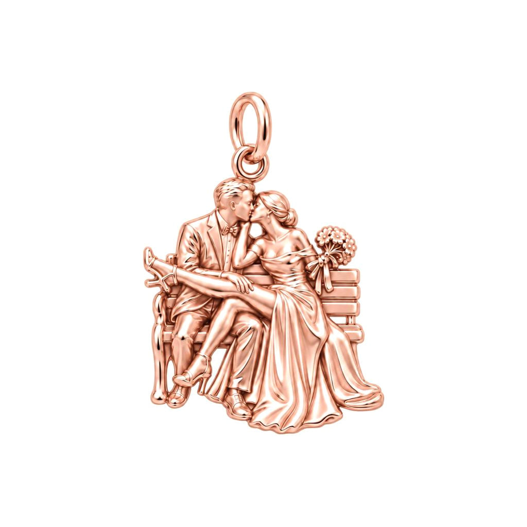 Park Bench Wedding Kiss Charm Bracelet – Personalized Couple Gift – rose gold charm, front view