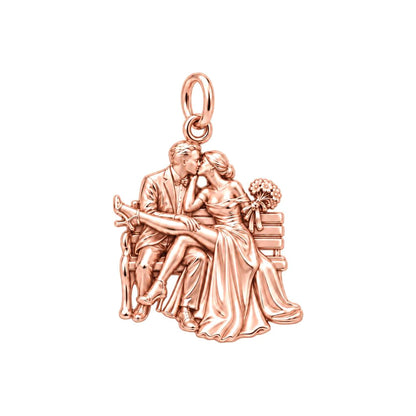 Park Bench Wedding Kiss Charm Bracelet – Personalized Couple Gift – rose gold charm, front view