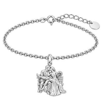 Park Bench Wedding Kiss Charm Bracelet Set – silver, front view