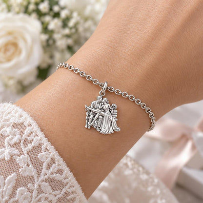 Park Bench Wedding Kiss Charm Bracelet Set – worn / in use