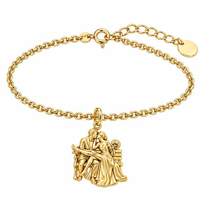Park Bench Wedding Kiss Charm Bracelet Set – 18K gold, front view