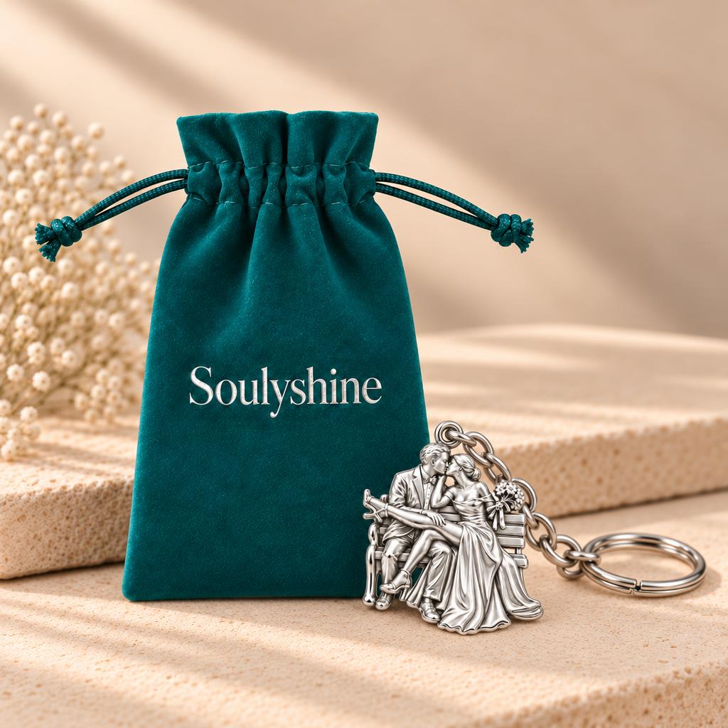 Park Bench Wedding Kiss Charm Keychain – Soulyshine velvet gift pouch