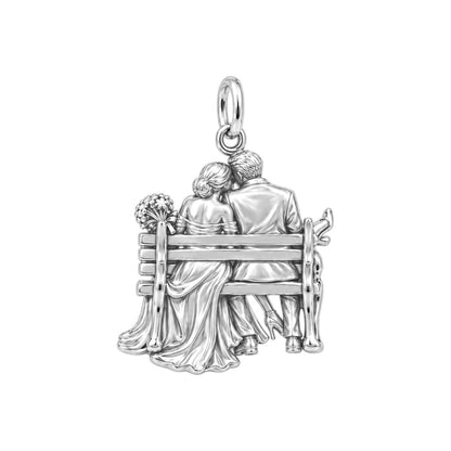 Park Bench Wedding Kiss Charm Necklace Set – back of the charm, engraving area