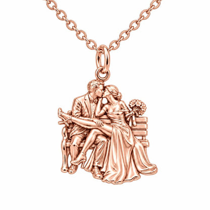 Park Bench Wedding Kiss Charm Necklace Set – rose gold, front view