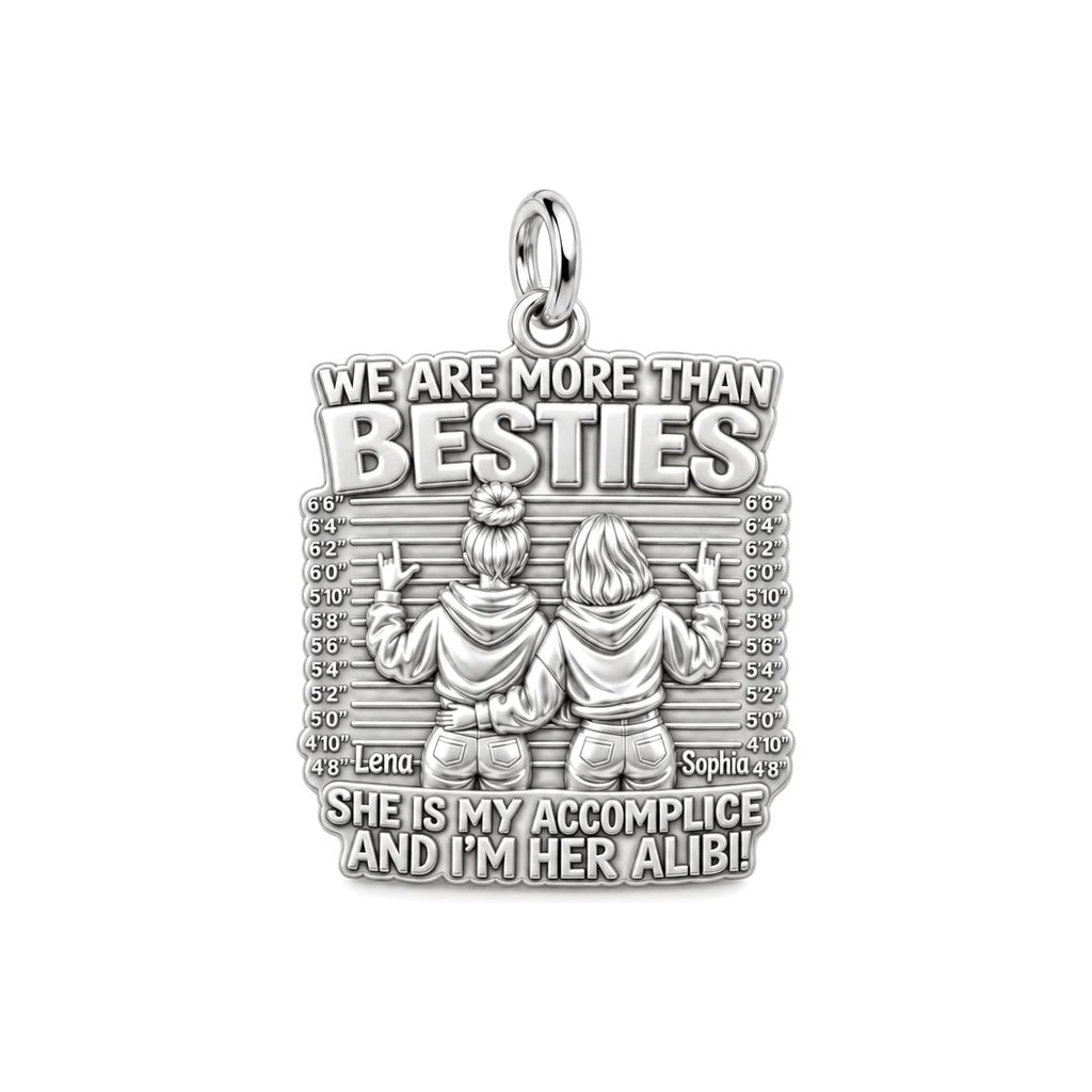 Partners In Crime Charm Bracelet – Personalized Bestie Gift – silver plated 3 cm charm, front view