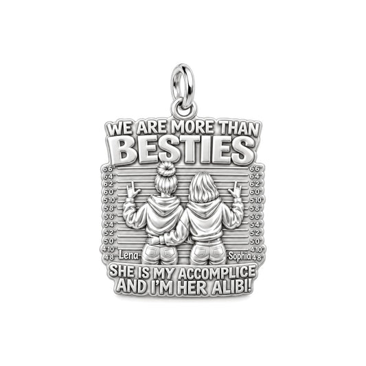 Partners In Crime Charm Bracelet – Personalized Bestie Gift – silver plated 3 cm charm, front view