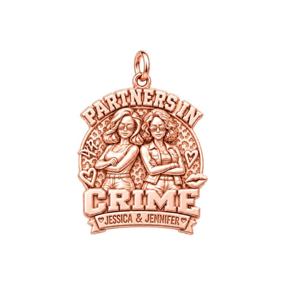 Partners in Crime Charm Bracelet – Personalized Bestie Gift – rose gold 3 cm charm, front view