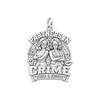 Partners in Crime Charm Bracelet – Personalized Bestie Gift – silver plated 3 cm charm, front view