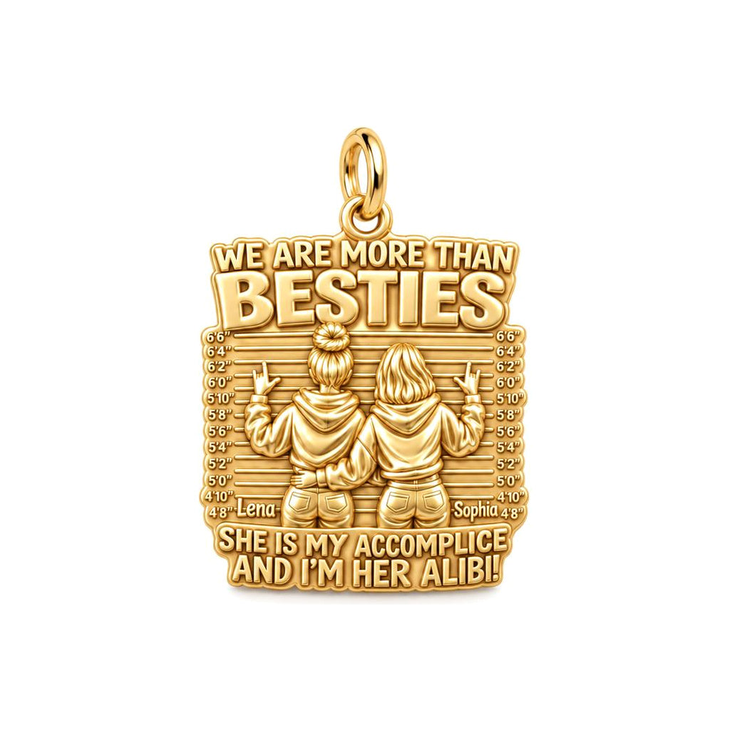 Partners In Crime Charm Bracelet – Personalized Bestie Gift – 18K gold plated 3 cm charm, front view