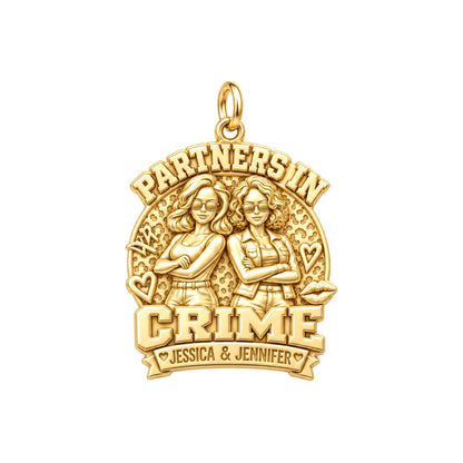Partners in Crime Charm Bracelet – Personalized Bestie Gift – 18K gold plated 3 cm charm, front view