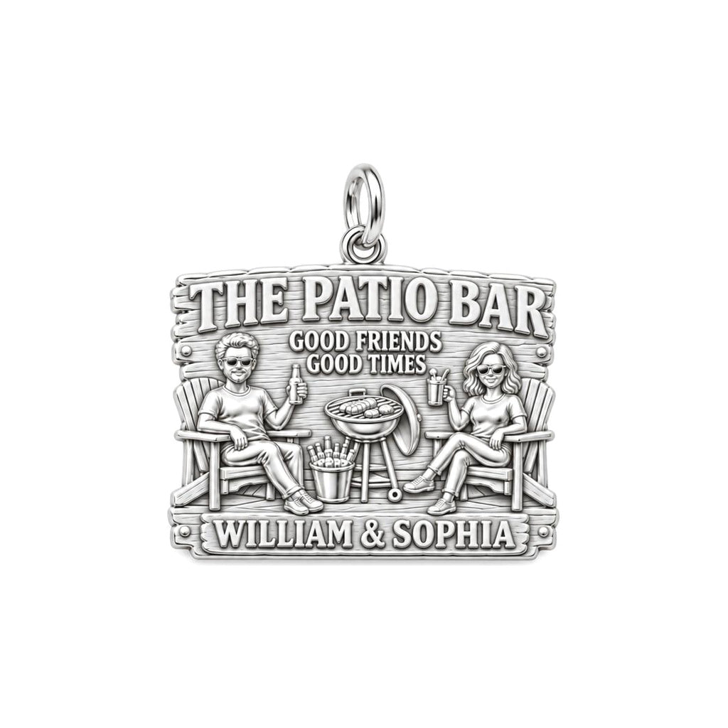Patio Bar Good Times Charm Bracelet – Personalized Couple Gift – silver plated 3 cm charm, front view