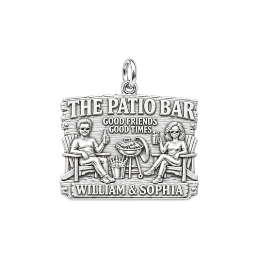 Patio Bar Good Times Charm Bracelet – Personalized Couple Gift – silver plated 3 cm charm, front view